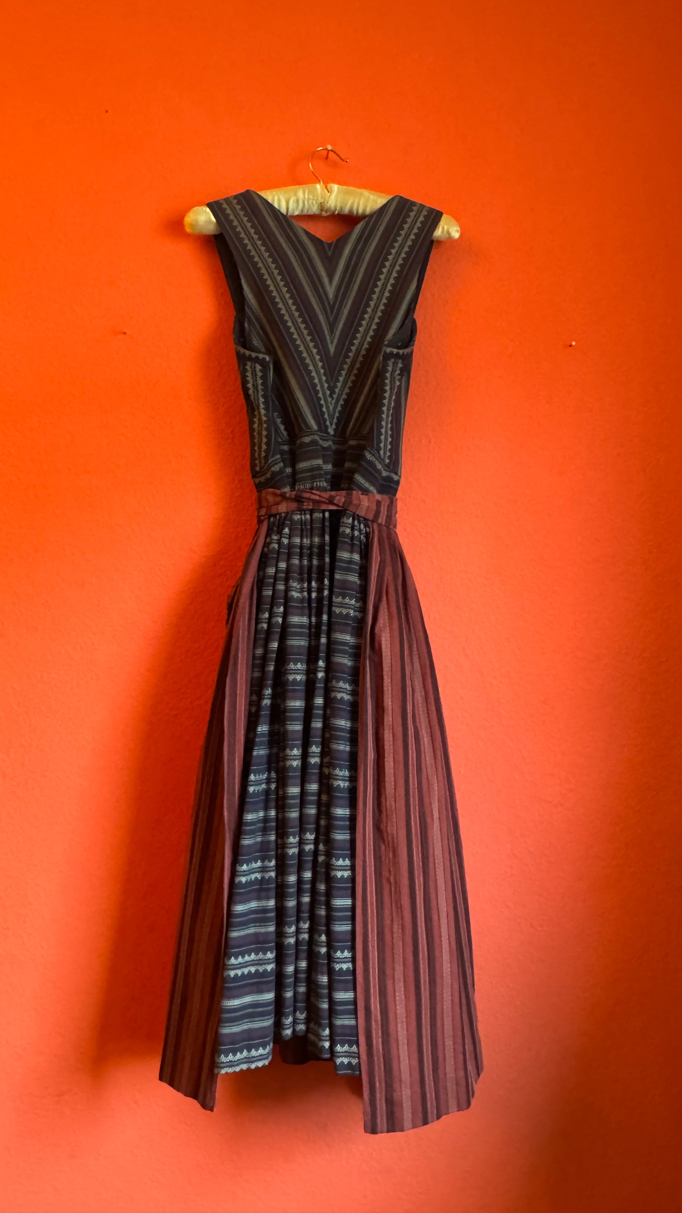 Vintage 1980s Cotton Dirndl With Striped Apron
