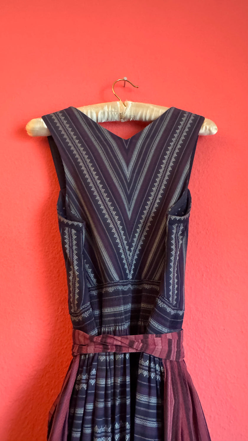 Vintage 1980s Cotton Dirndl With Striped Apron