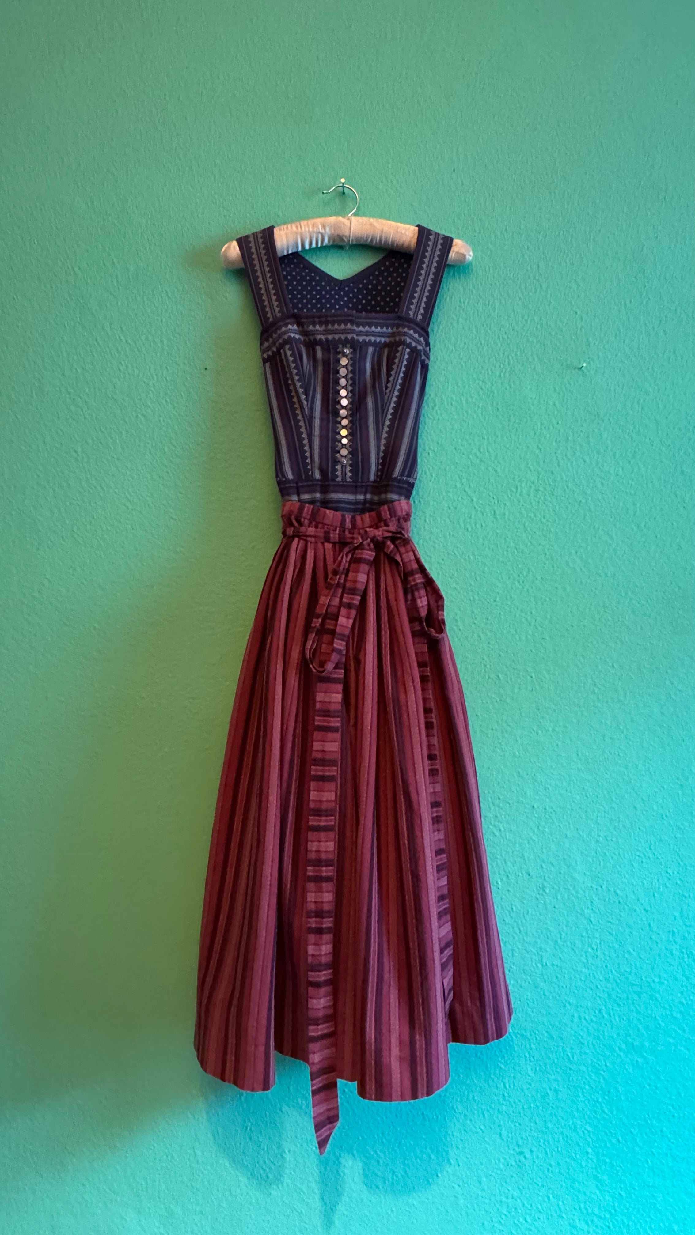 Vintage 1980s Cotton Dirndl With Striped Apron