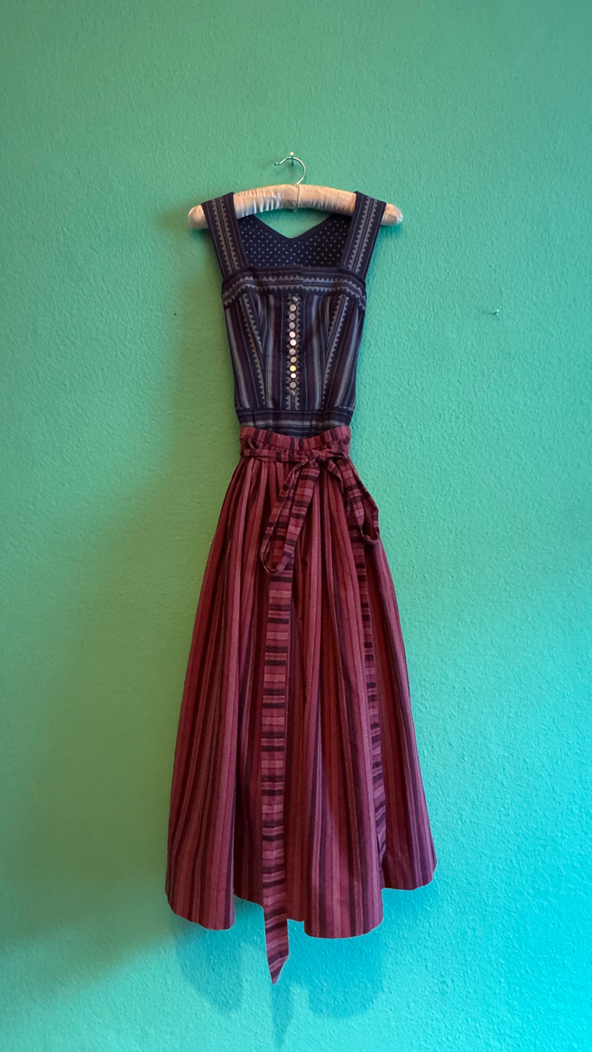 Vintage 1980s Cotton Dirndl With Striped Apron