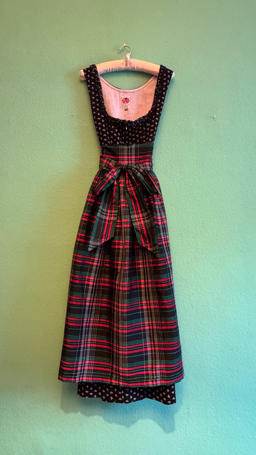 Vintage 1980s Original Steindl Cotton Dirndl With Plaid Apron