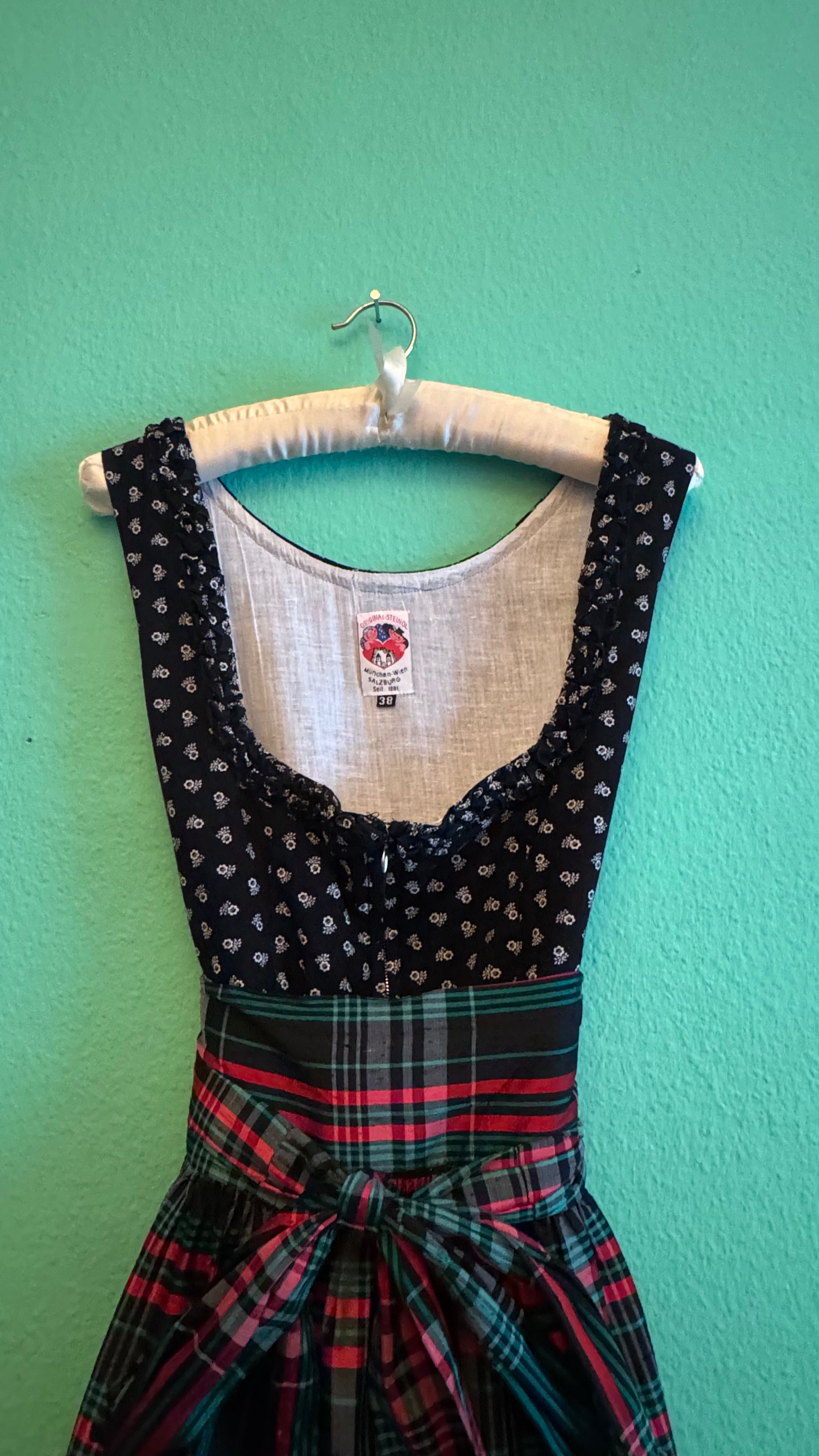 Vintage 1980s Original Steindl Cotton Dirndl With Plaid Apron