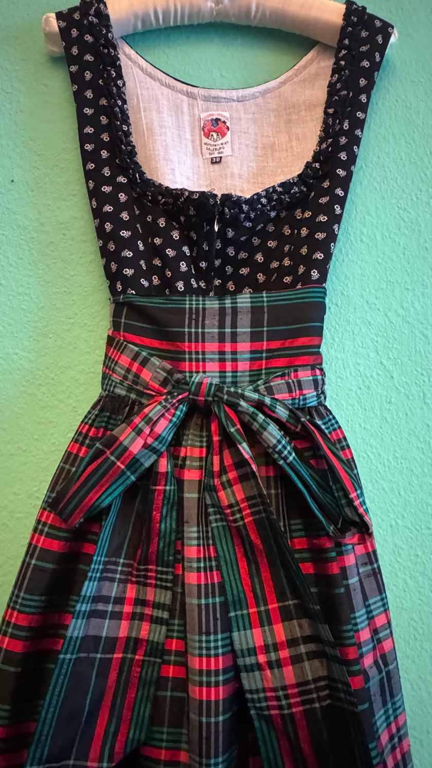 Vintage 1980s Original Steindl Cotton Dirndl With Plaid Apron