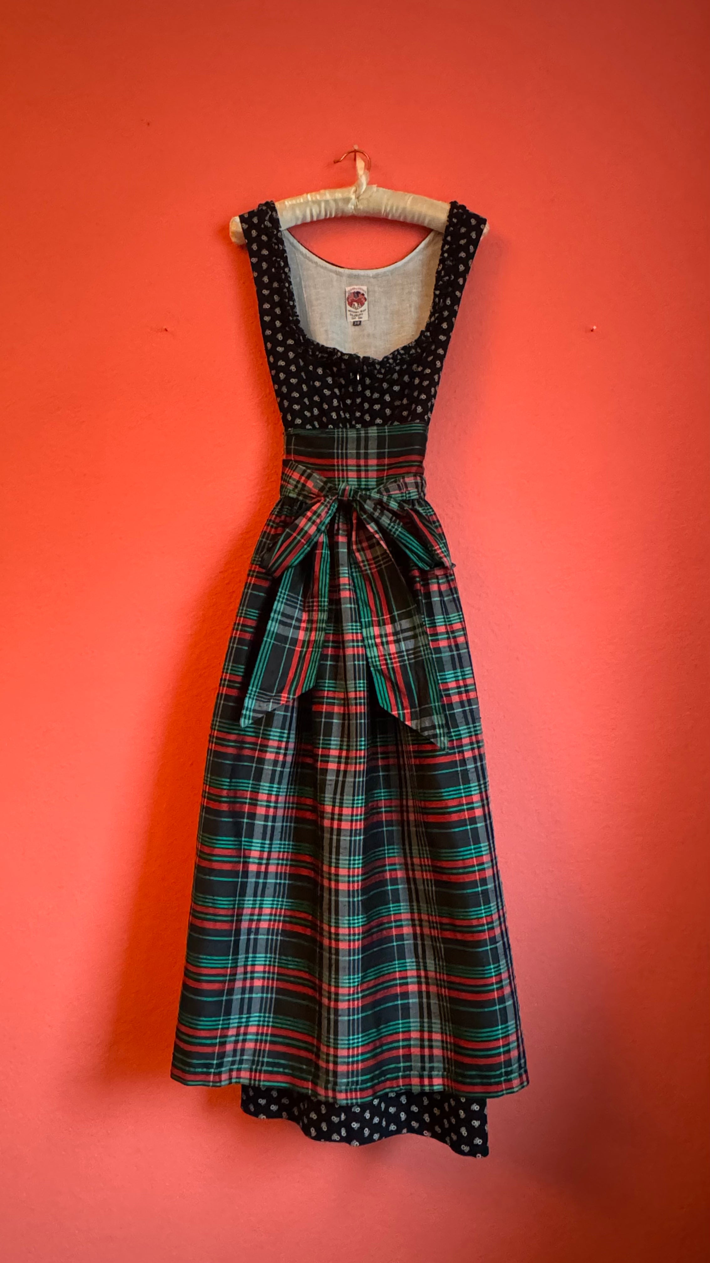 Vintage 1980s Original Steindl Cotton Dirndl With Plaid Apron