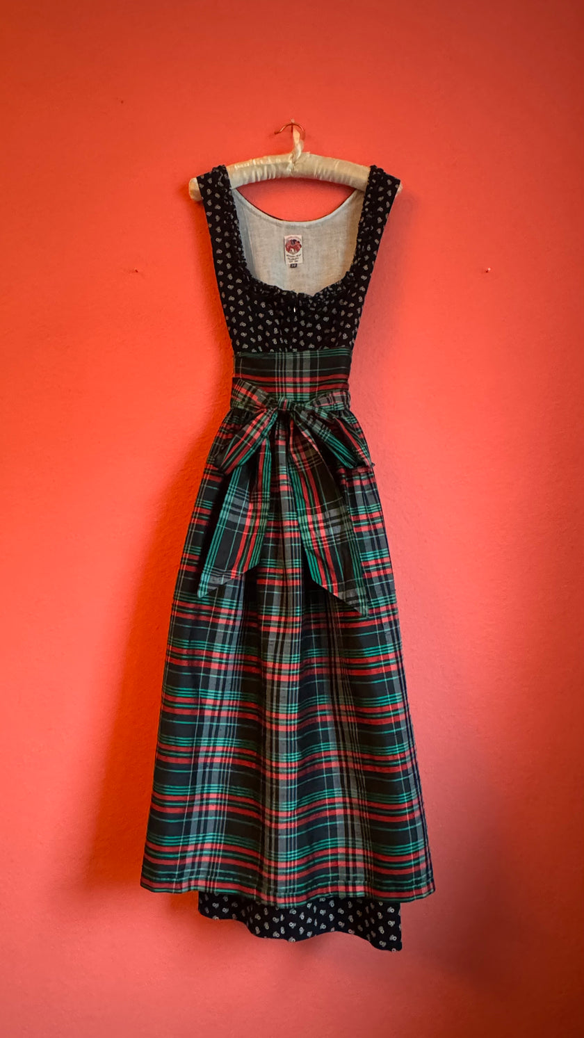 Vintage 1980s Original Steindl Cotton Dirndl With Plaid Apron