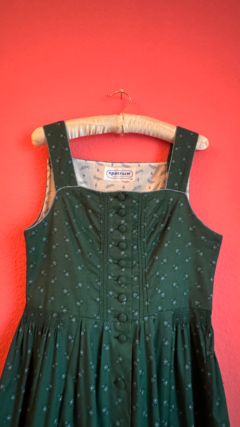 Vintage 1980s Sportalm Green Dirndl With Light Blue Apron