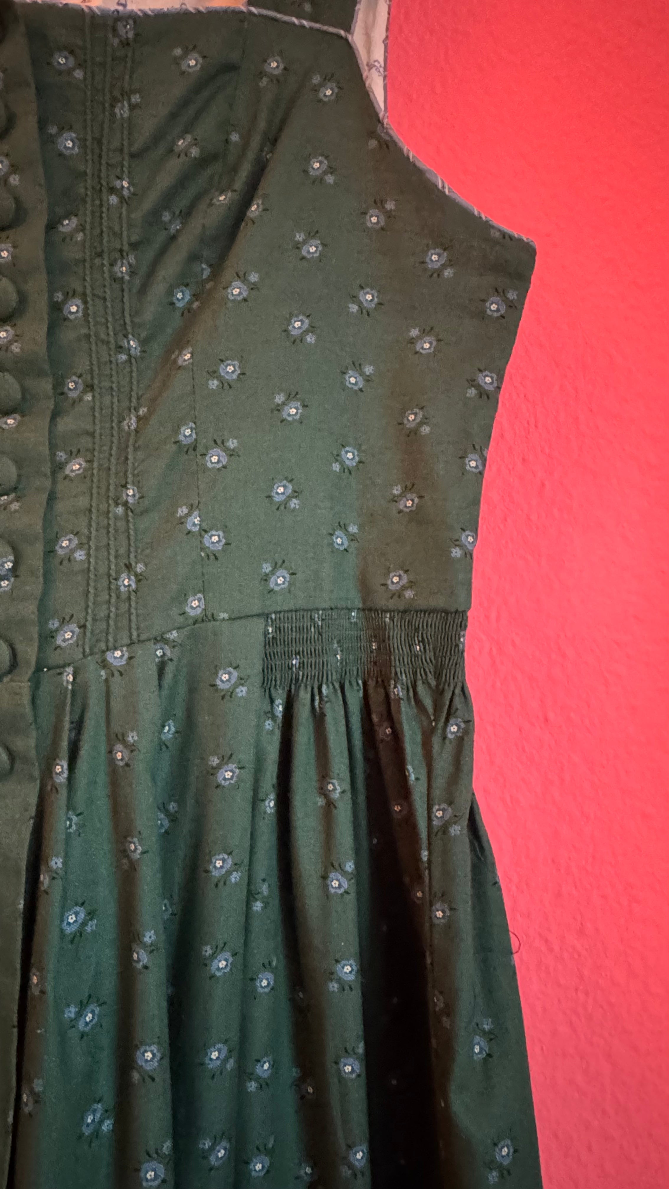 Vintage 1980s Sportalm Green Dirndl With Light Blue Apron