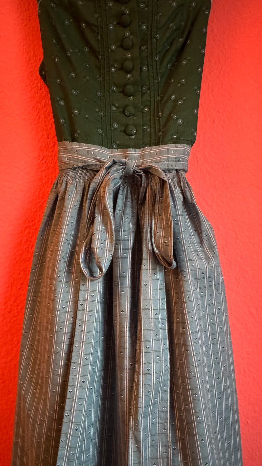 Vintage 1980s Sportalm Green Dirndl With Light Blue Apron