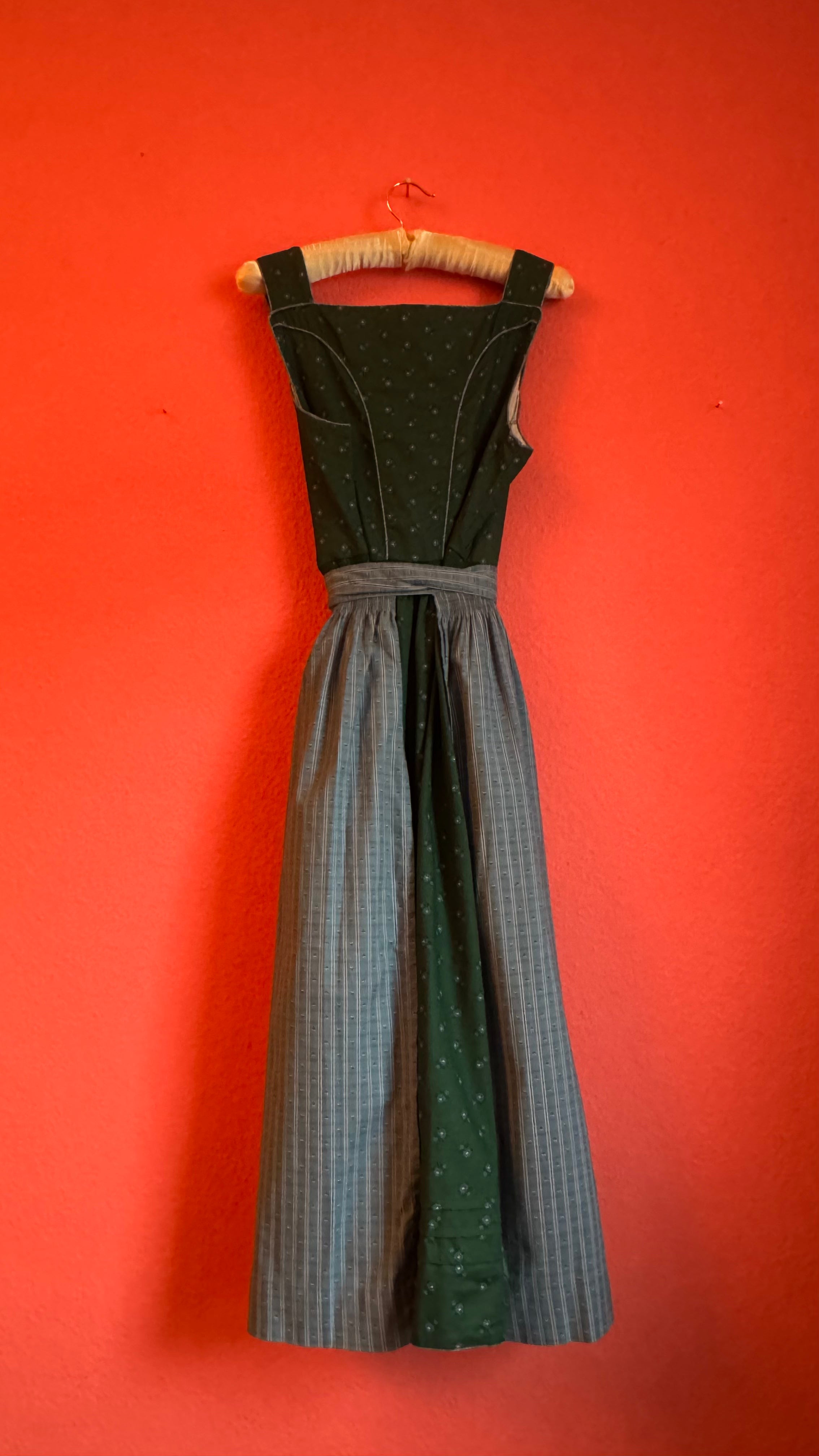 Vintage 1980s Sportalm Green Dirndl With Light Blue Apron
