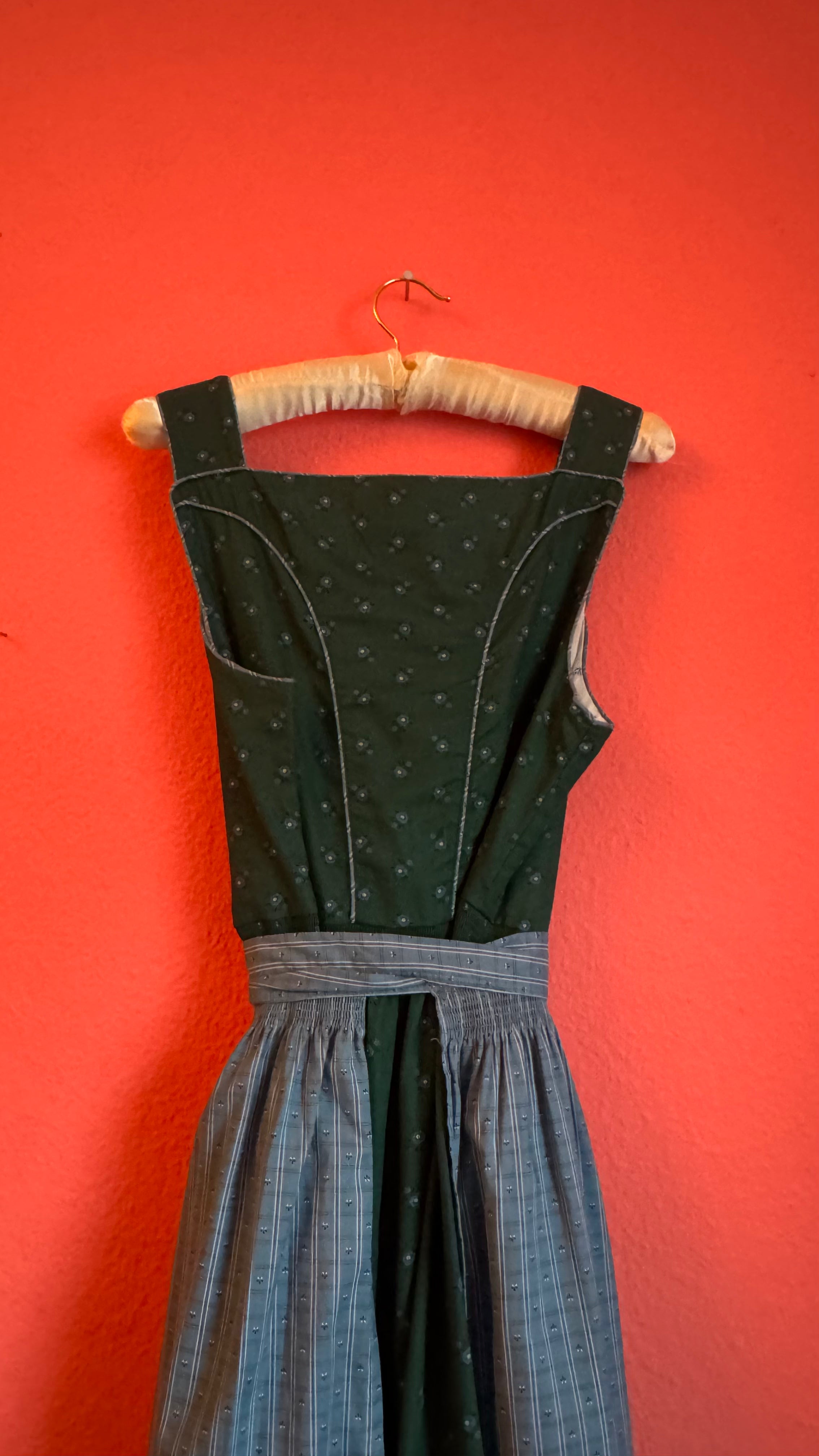 Vintage 1980s Sportalm Green Dirndl With Light Blue Apron