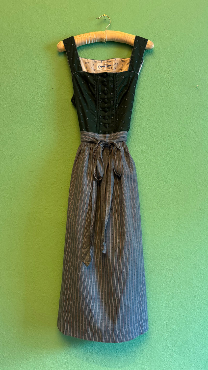 Vintage 1980s Sportalm Green Dirndl With Light Blue Apron