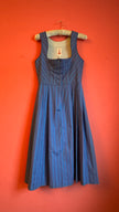 Vintage 1980s Blue Cotton Dirndl With Striped Apron
