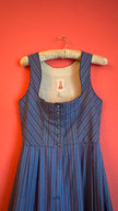 Vintage 1980s Blue Cotton Dirndl With Striped Apron