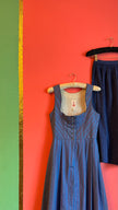 Vintage 1980s Blue Cotton Dirndl With Striped Apron