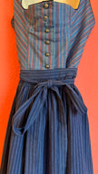 Vintage 1980s Blue Cotton Dirndl With Striped Apron