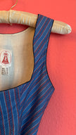 Vintage 1980s Blue Cotton Dirndl With Striped Apron