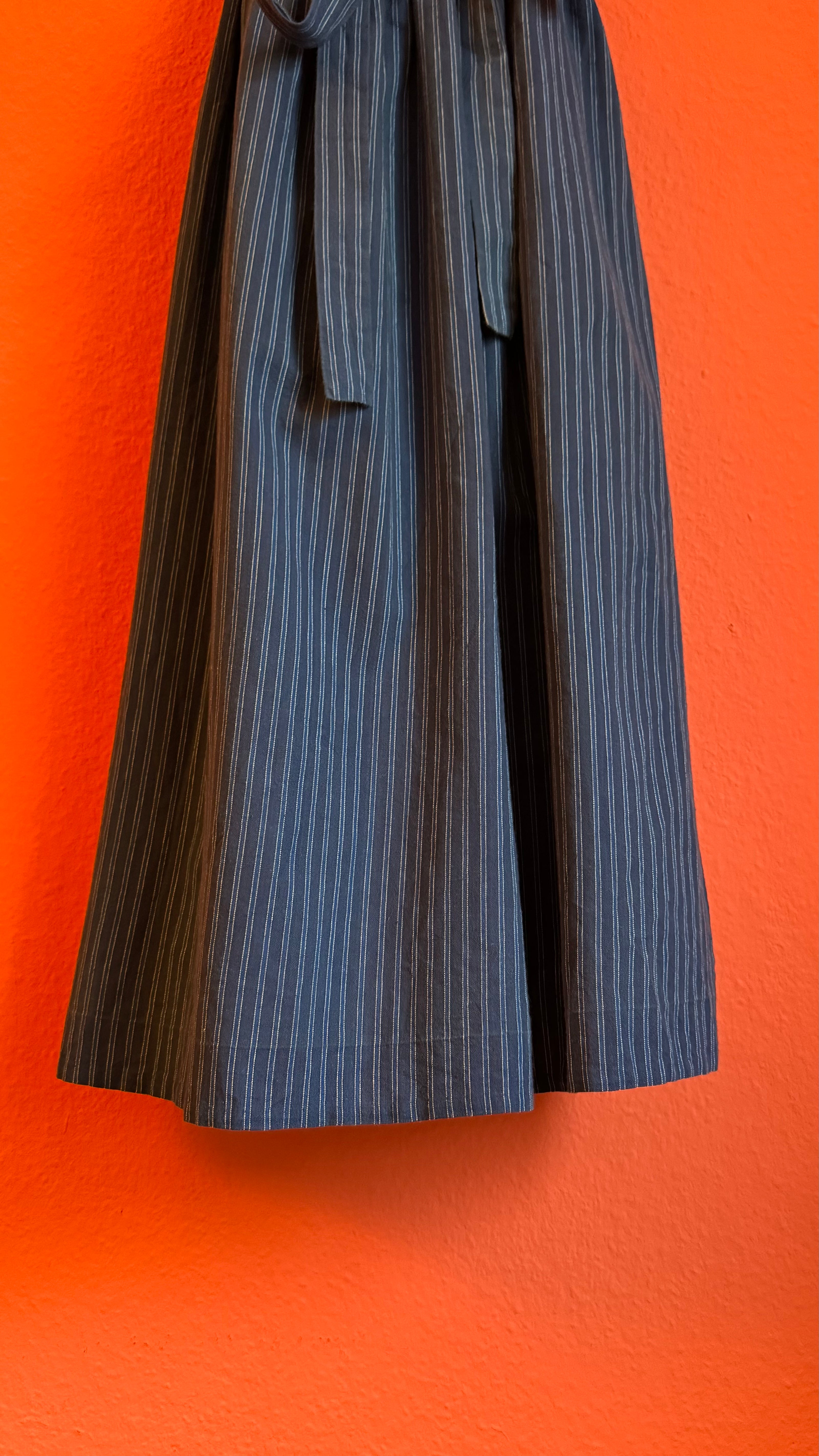 Vintage 1980s Blue Cotton Dirndl With Striped Apron