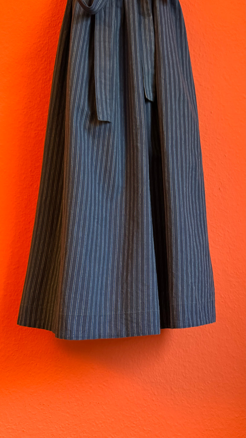 Vintage 1980s Blue Cotton Dirndl With Striped Apron