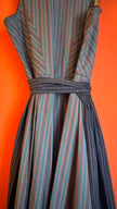 Vintage 1980s Blue Cotton Dirndl With Striped Apron