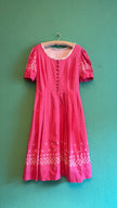 Vintage 1980s Pink Floral Dirndl With Blue Apron