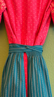 Vintage 1980s Pink Floral Dirndl With Blue Apron
