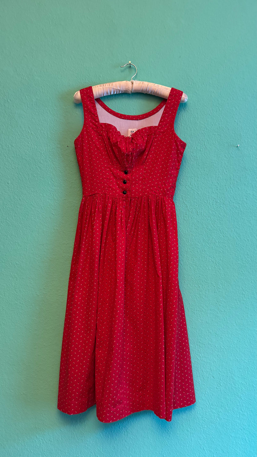 Vintage 1980s Red Dirndl With Light Blue Apron