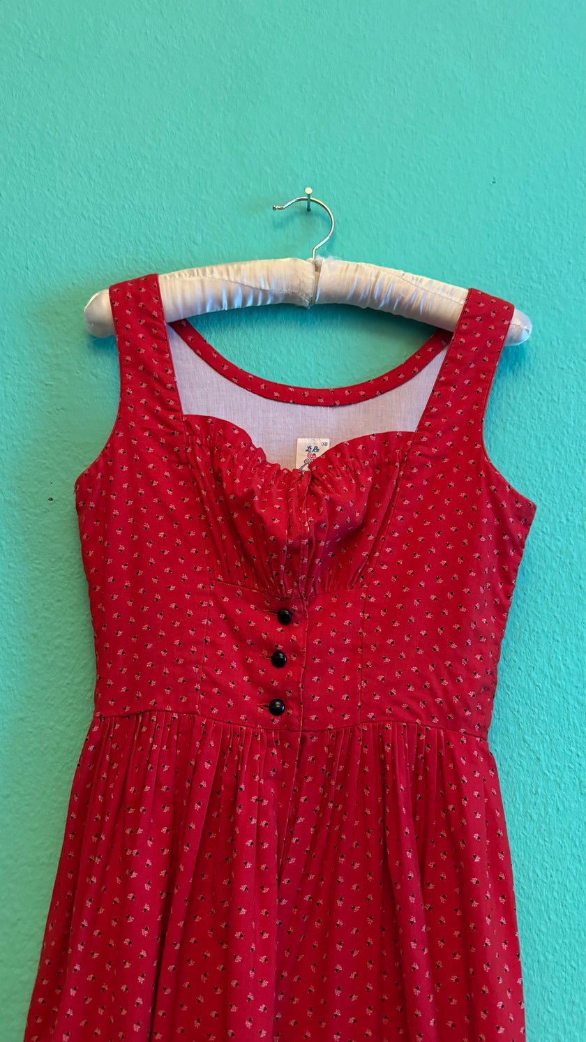 Vintage 1980s Red Dirndl With Light Blue Apron