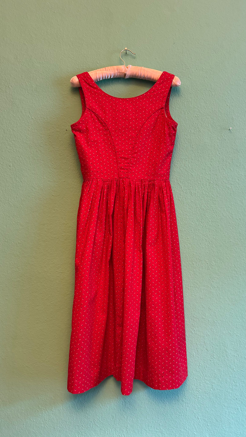 Vintage 1980s Red Dirndl With Light Blue Apron