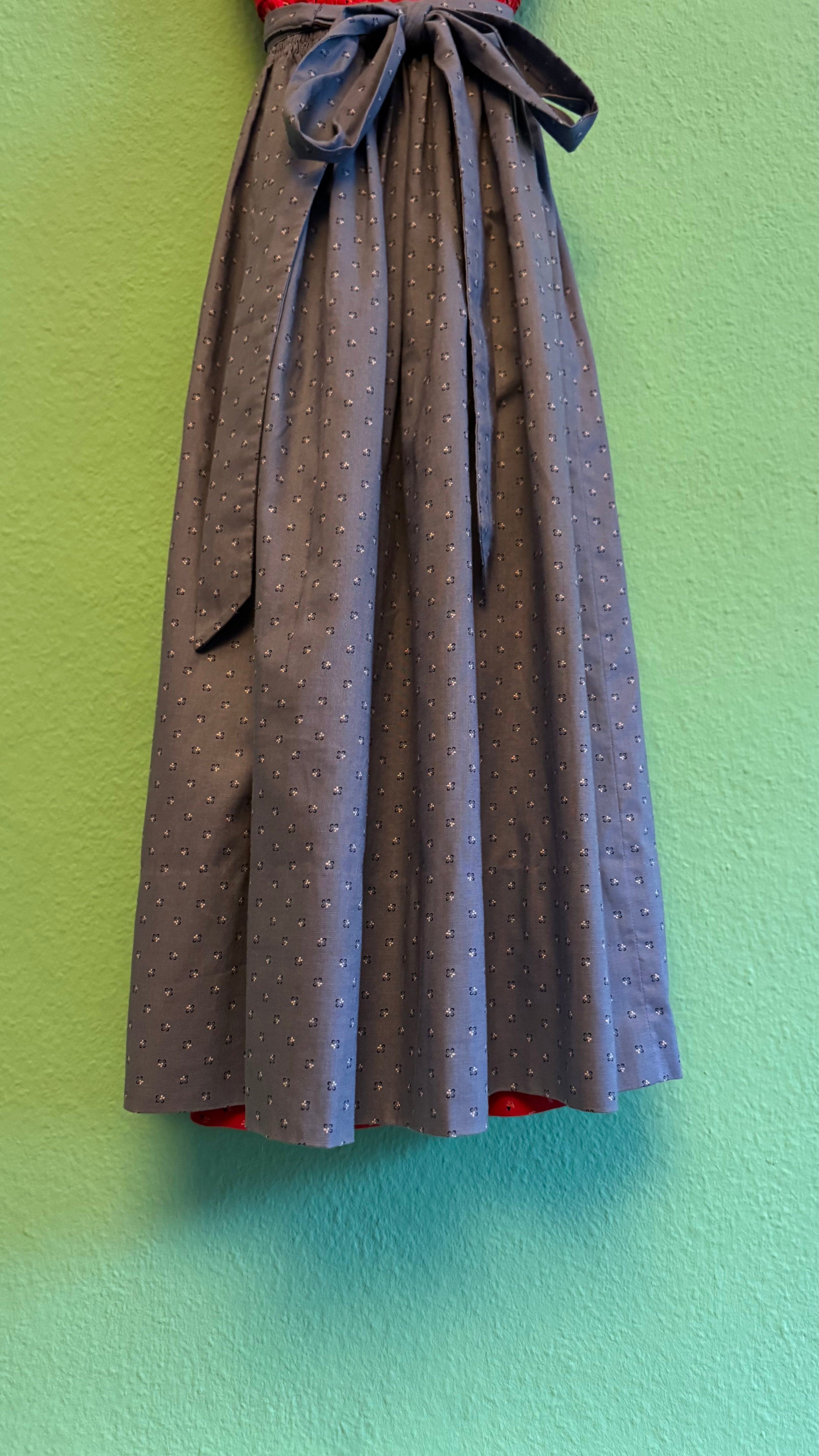 Vintage 1980s Red Dirndl With Light Blue Apron