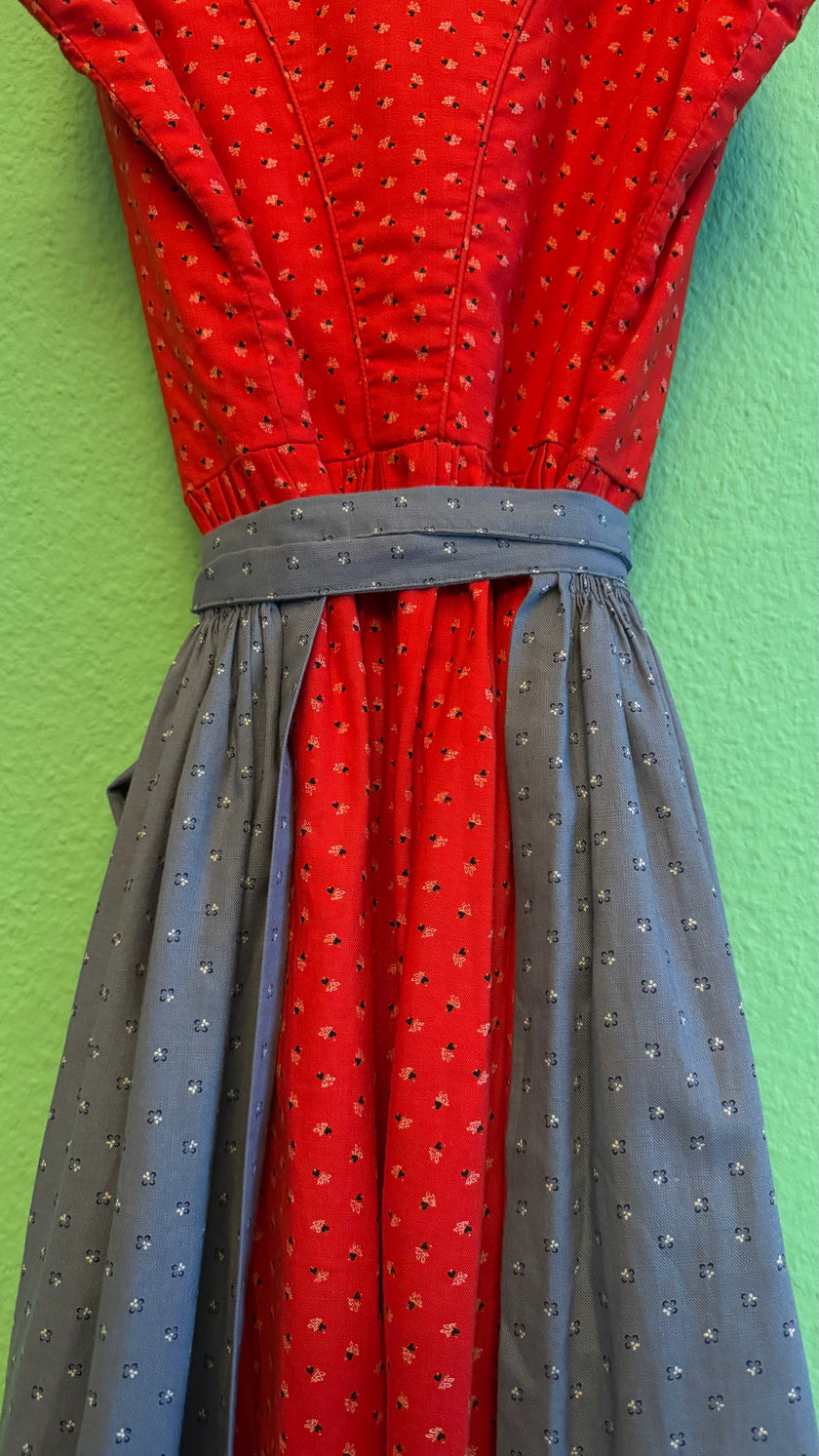 Vintage 1980s Red Dirndl With Light Blue Apron