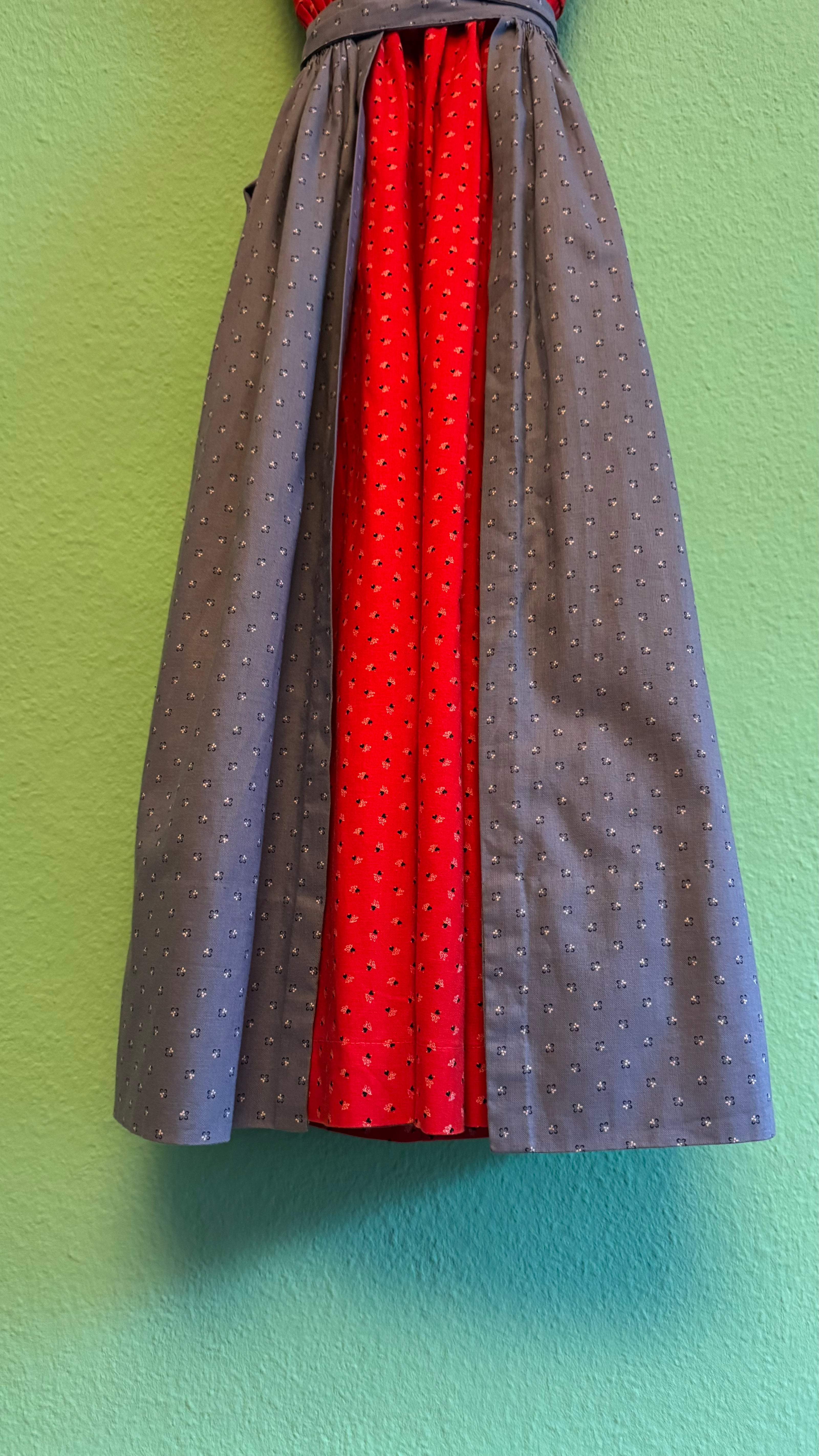 Vintage 1980s Red Dirndl With Light Blue Apron