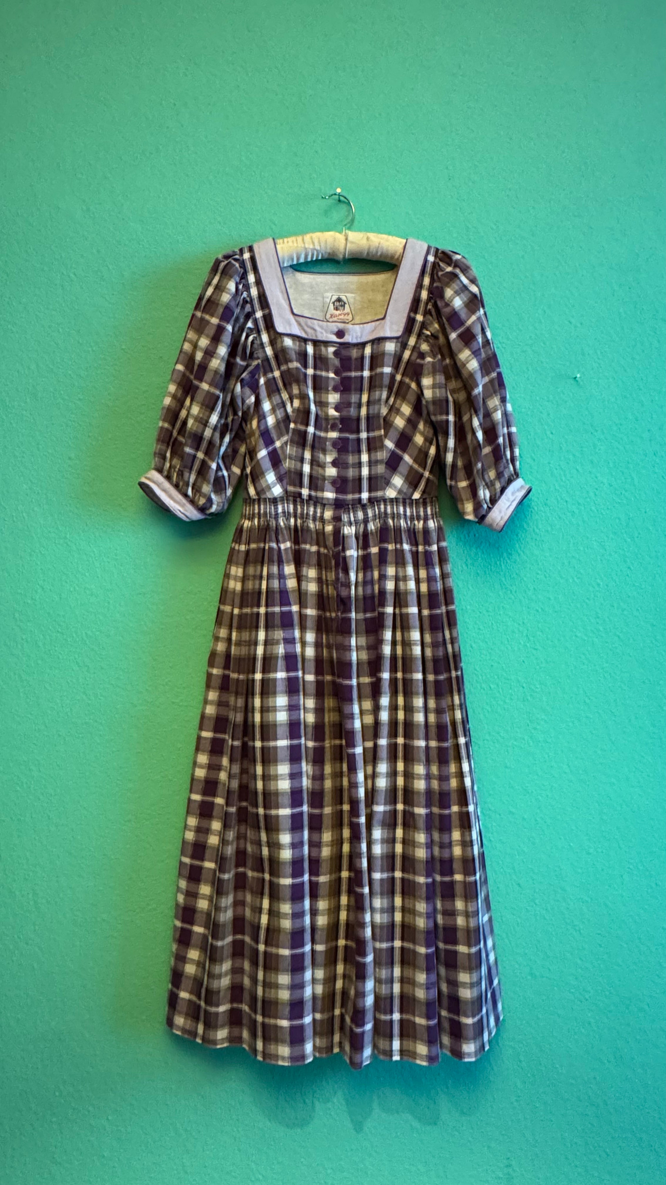 Vintage 1980s Hasegg Trachten Plaid Dirndl With Purple Apron