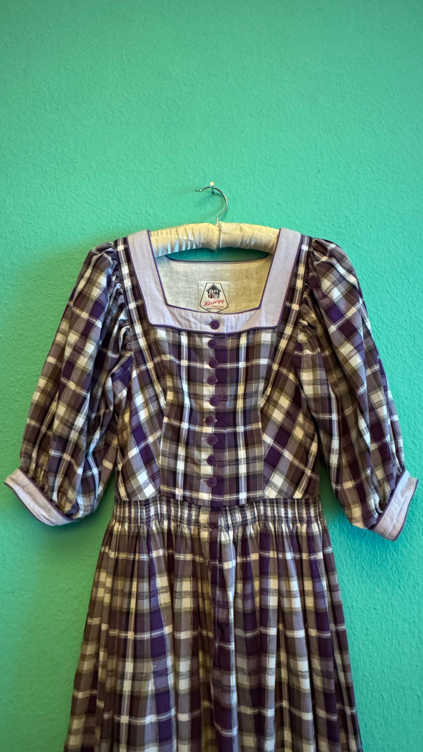 Vintage 1980s Hasegg Trachten Plaid Dirndl With Purple Apron