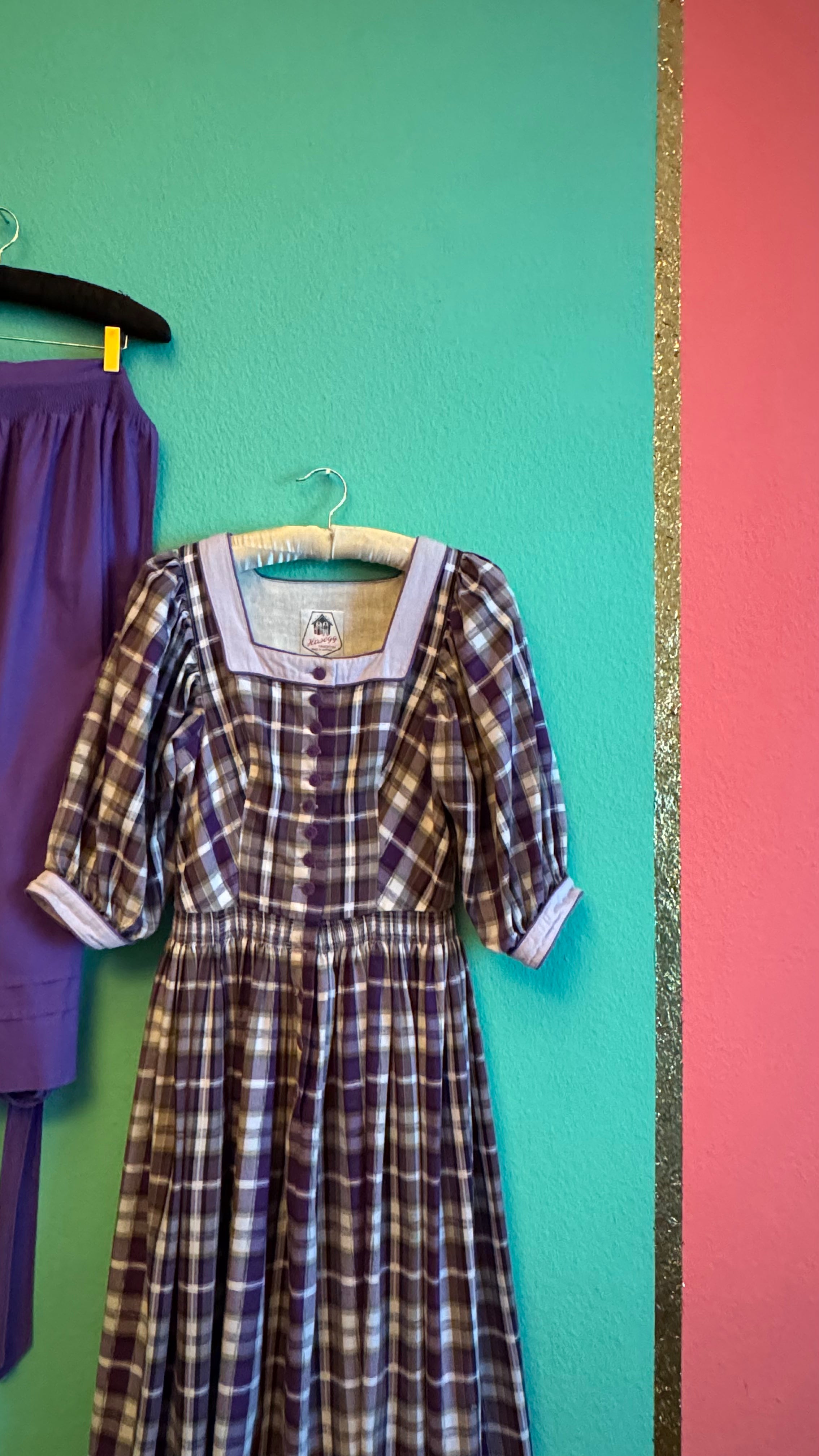 Vintage 1980s Hasegg Trachten Plaid Dirndl With Purple Apron