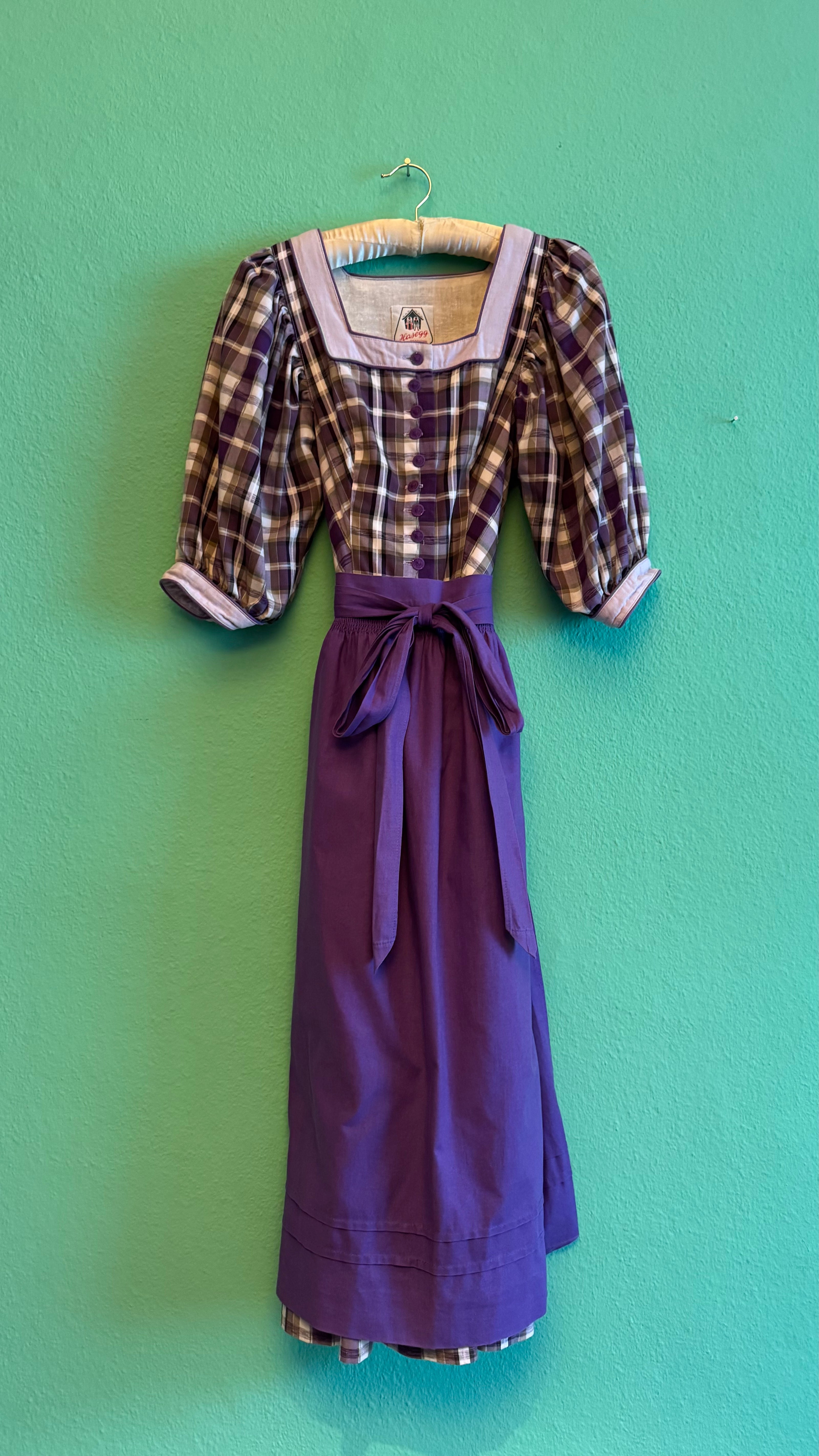 Vintage 1980s Hasegg Trachten Plaid Dirndl With Purple Apron