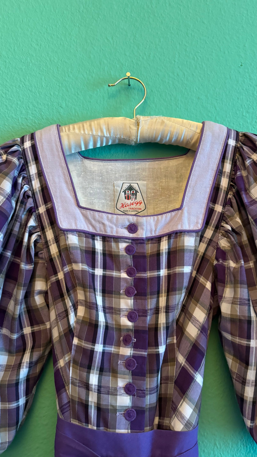 Vintage 1980s Hasegg Trachten Plaid Dirndl With Purple Apron