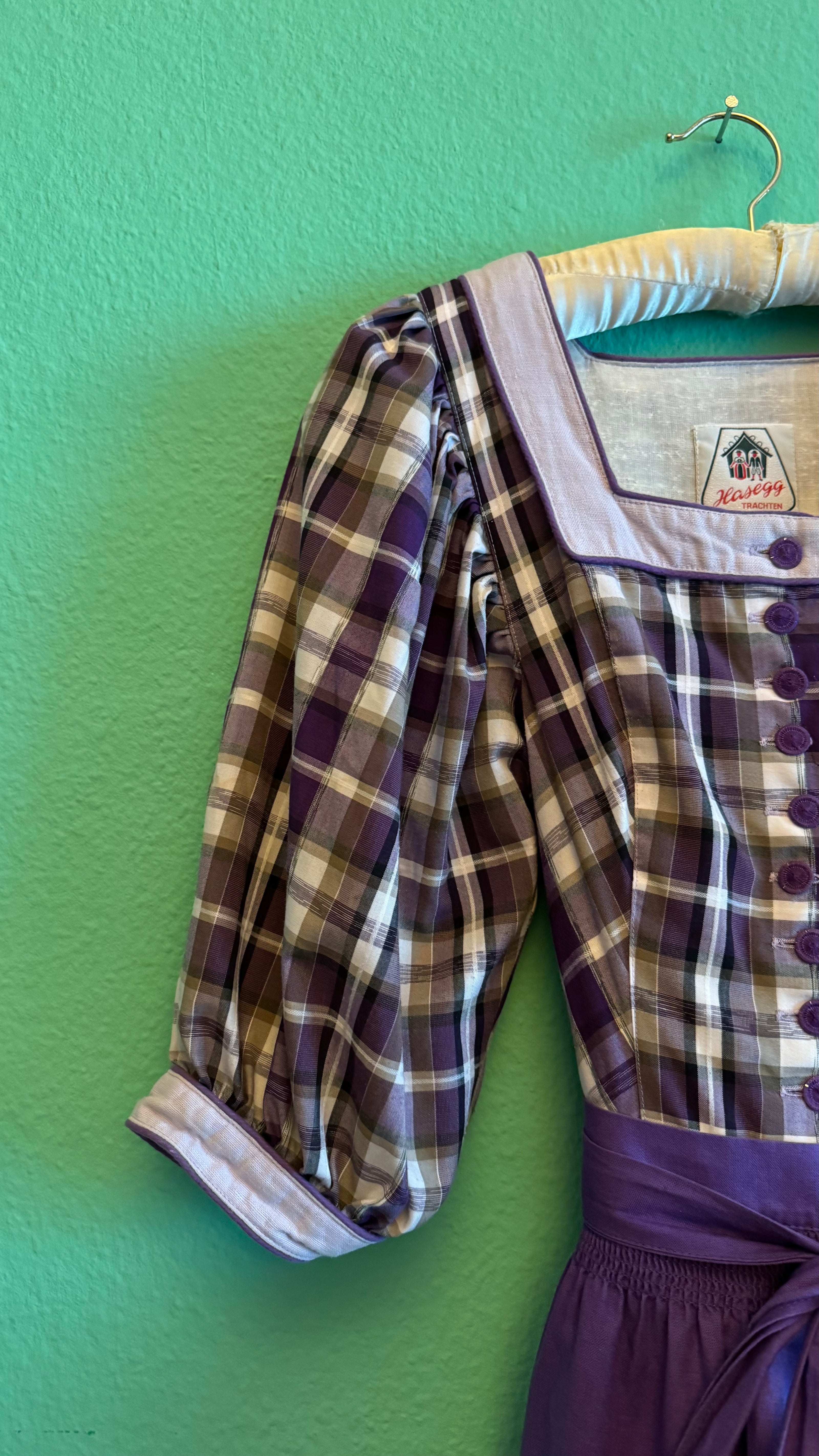 Vintage 1980s Hasegg Trachten Plaid Dirndl With Purple Apron