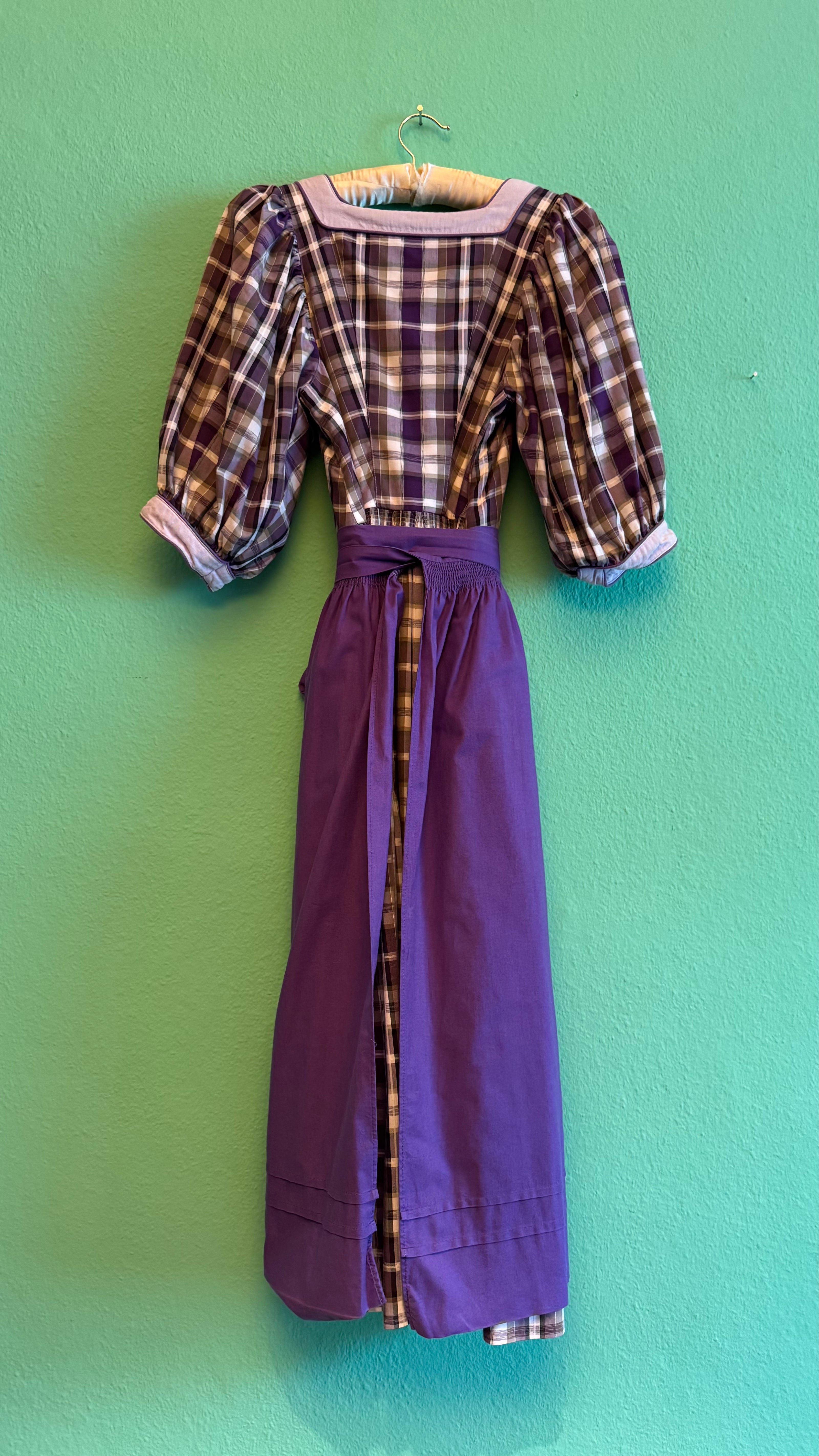 Vintage 1980s Hasegg Trachten Plaid Dirndl With Purple Apron