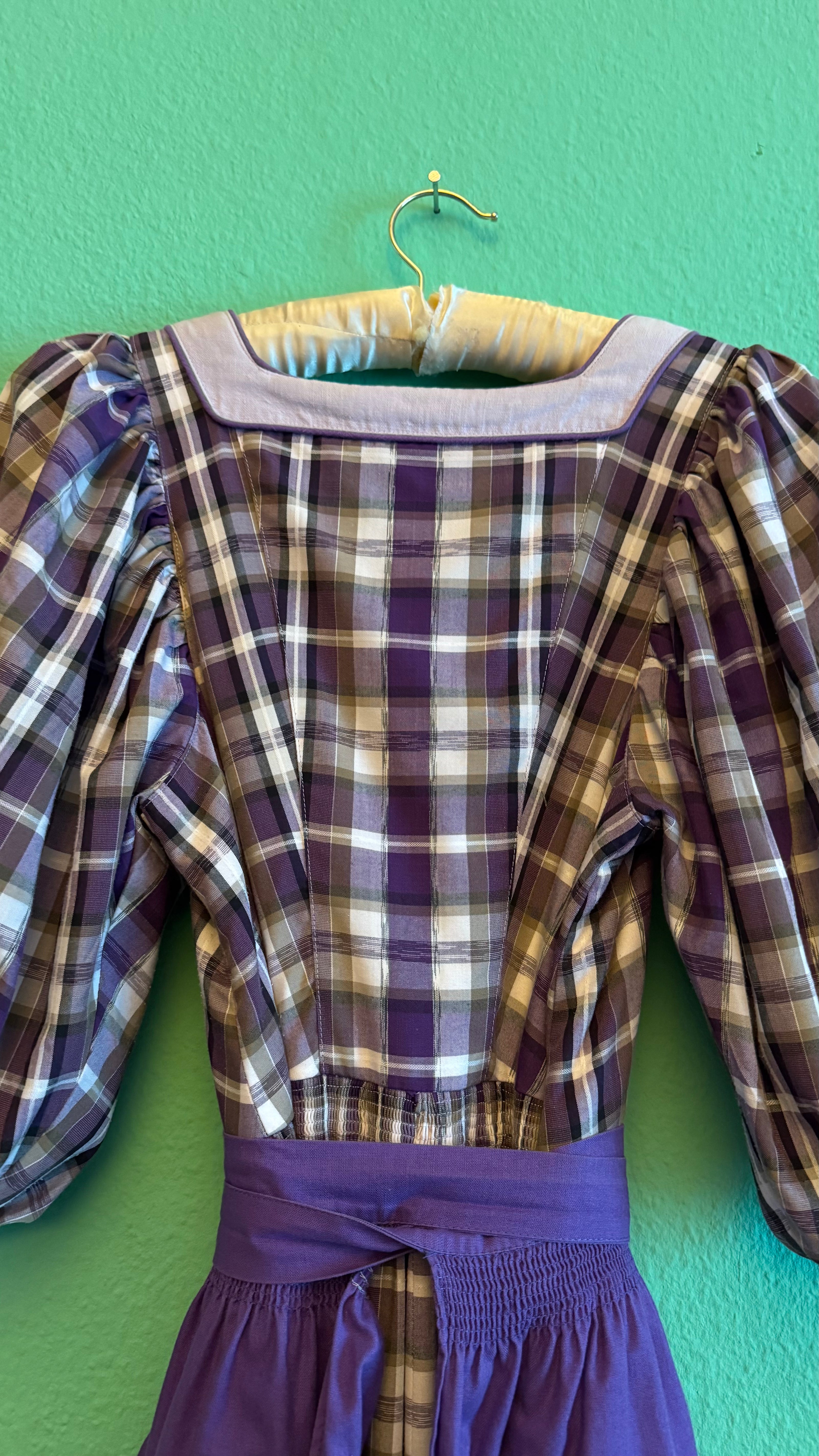 Vintage 1980s Hasegg Trachten Plaid Dirndl With Purple Apron