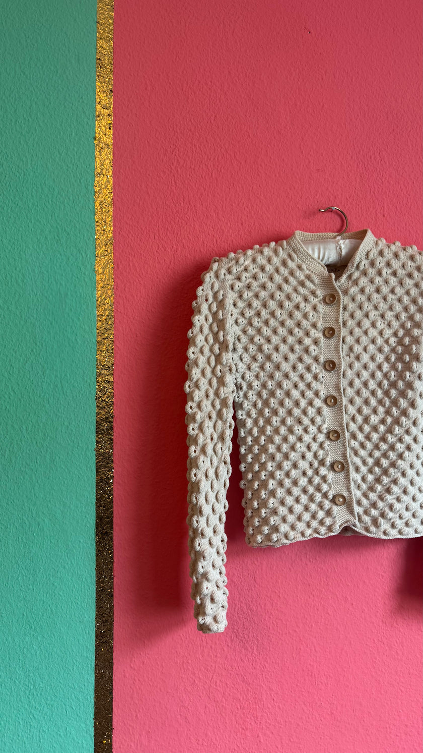 Vintage 1970s Ivory Wool Tracht Cardigan