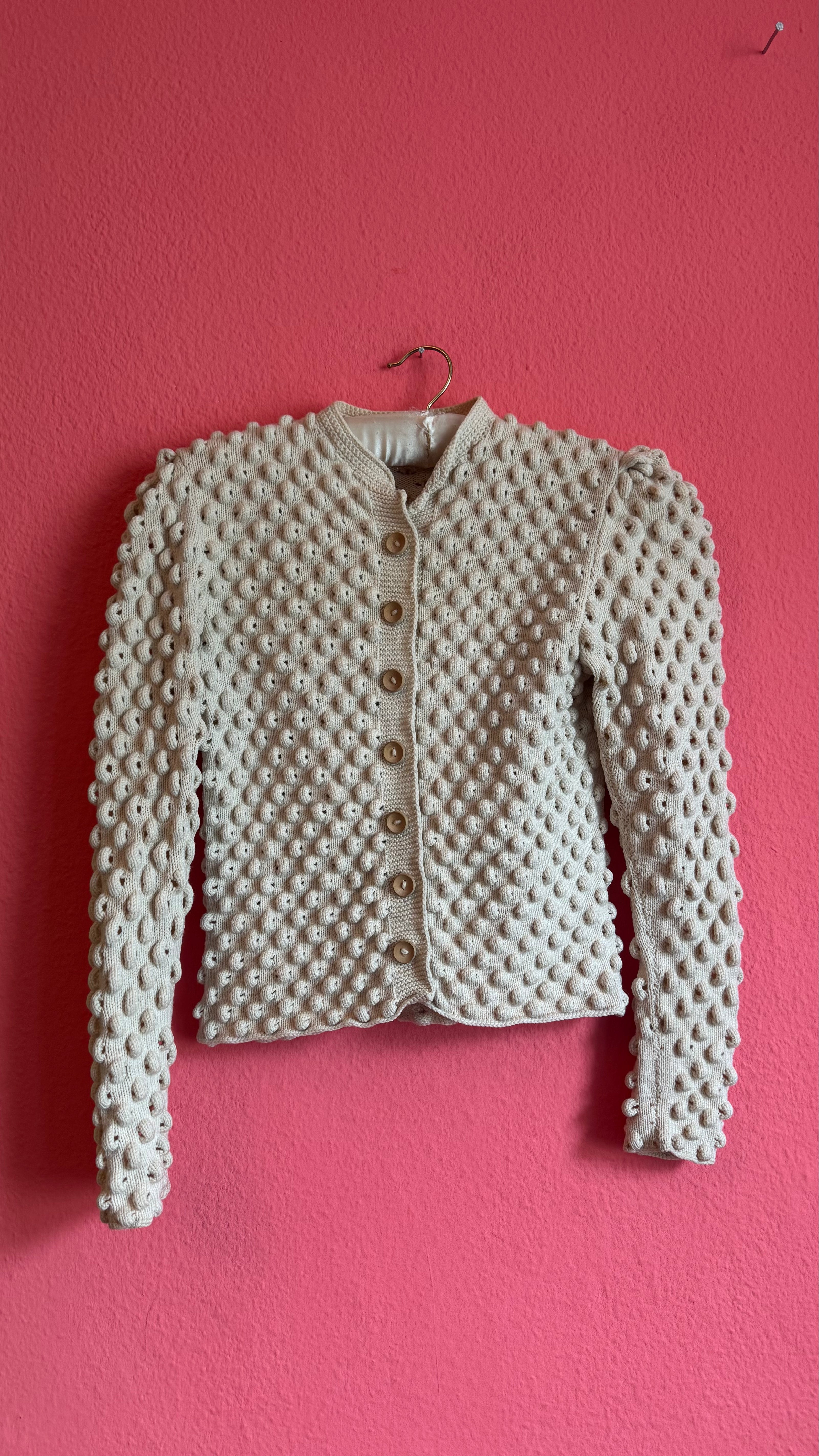 Vintage 1970s Ivory Wool Tracht Cardigan