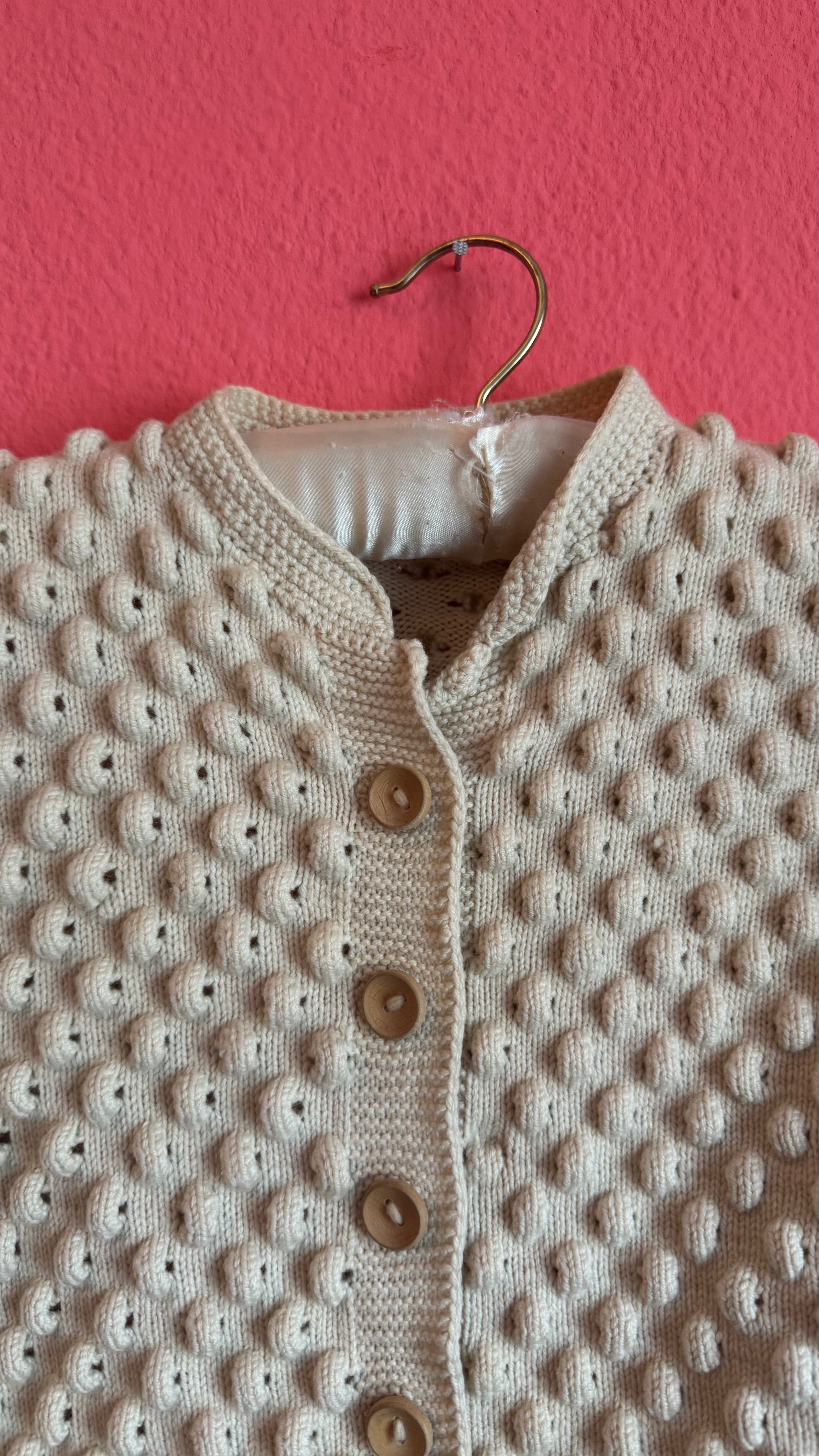 Vintage 1970s Ivory Wool Tracht Cardigan