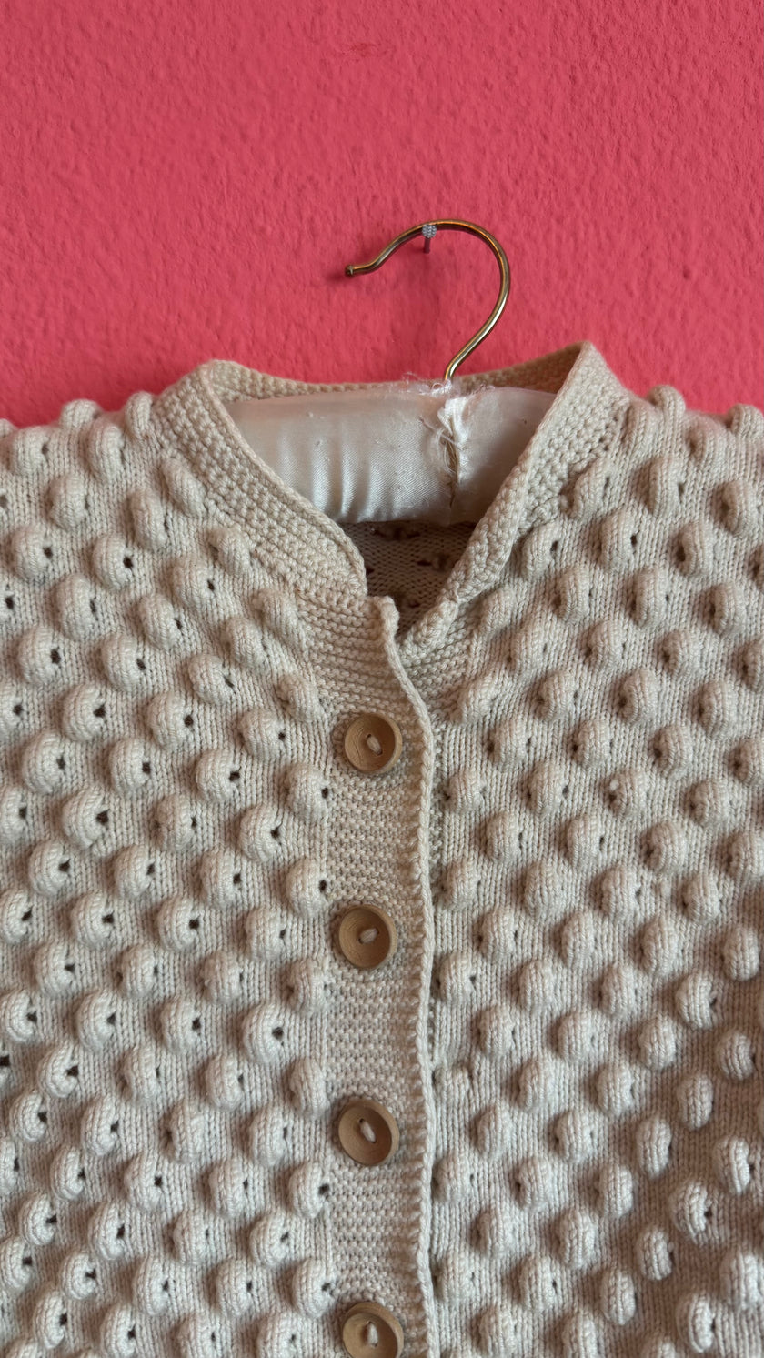 Vintage 1970s Ivory Wool Tracht Cardigan