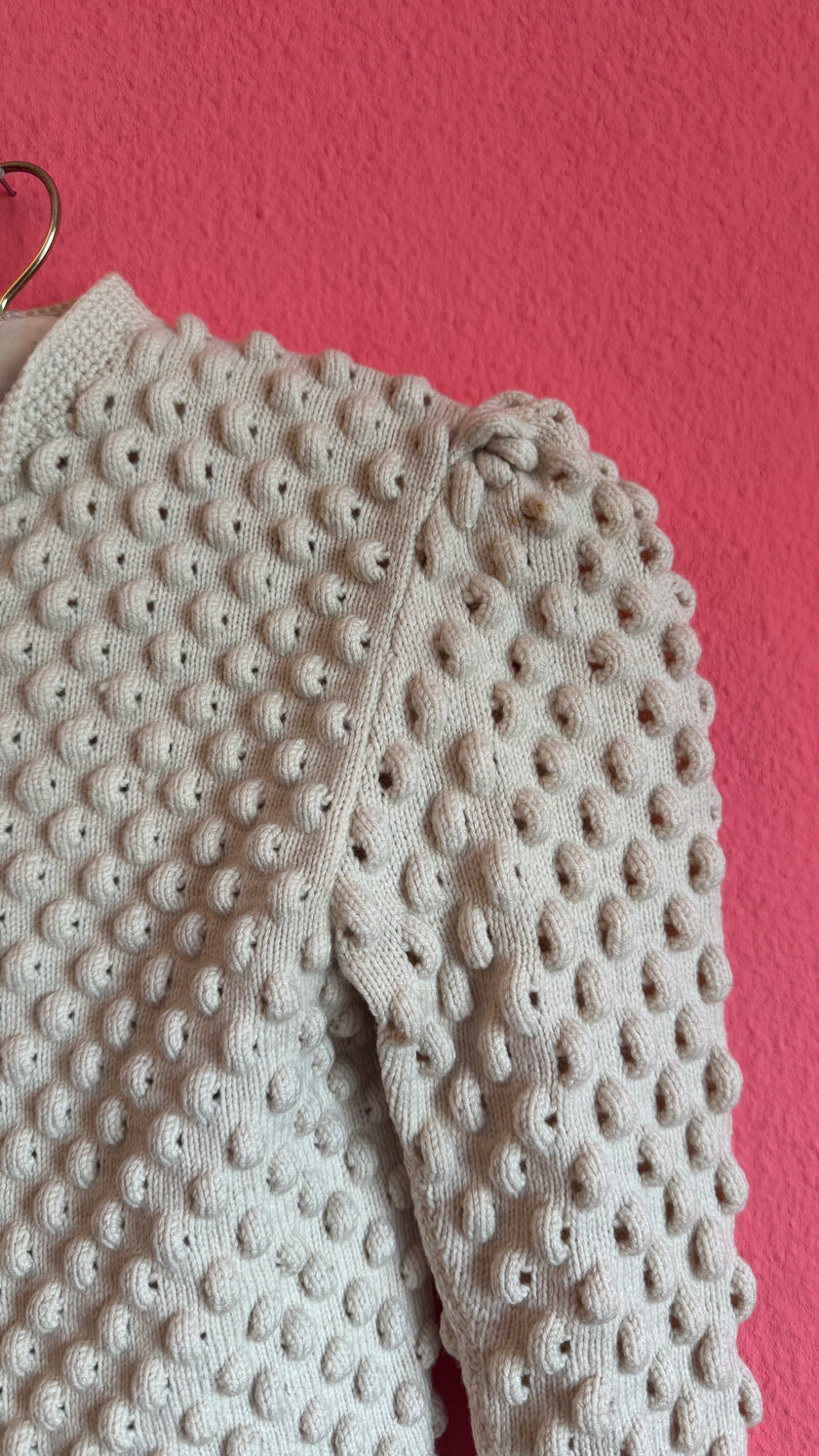 Vintage 1970s Ivory Wool Tracht Cardigan