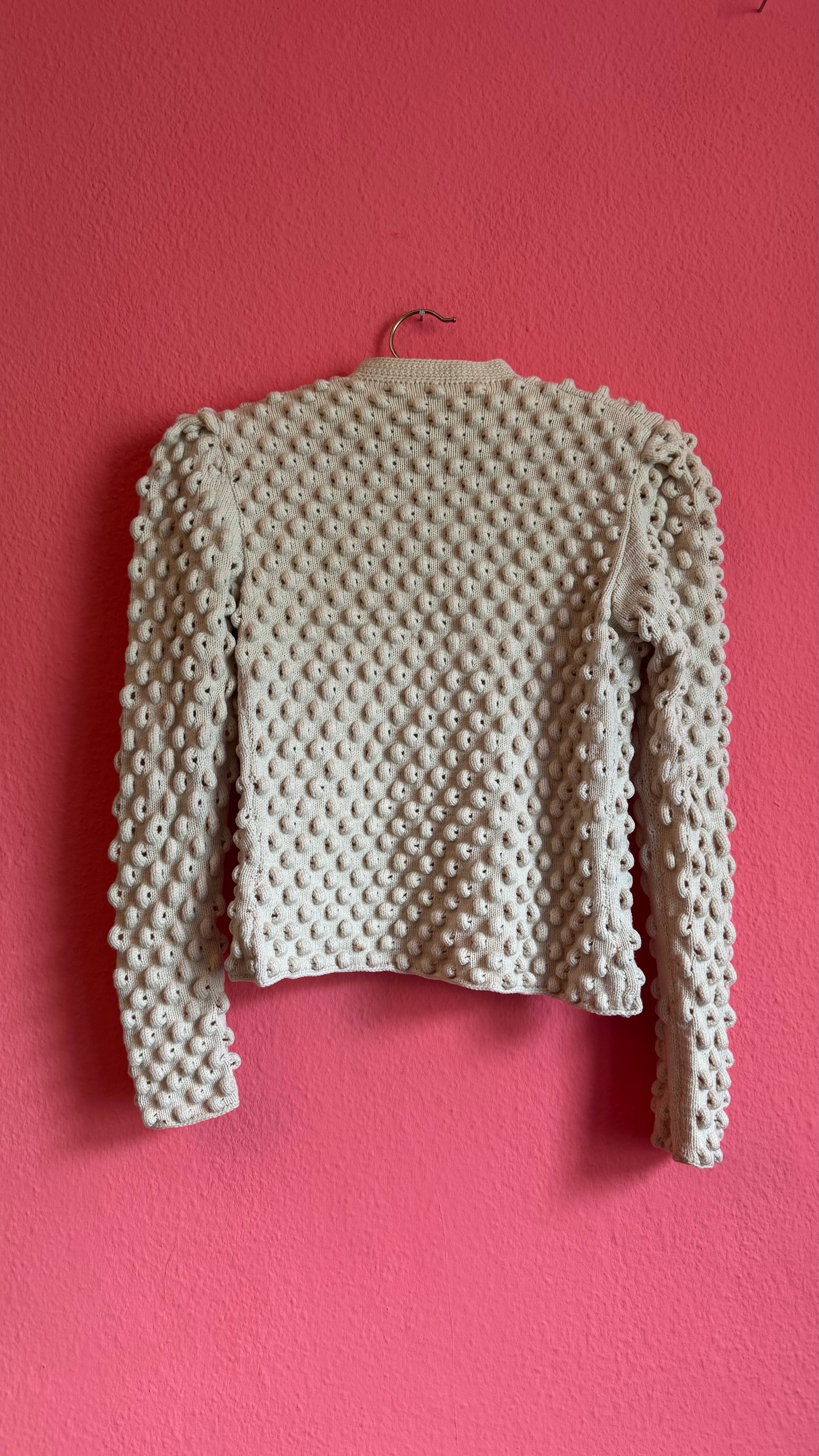 Vintage 1970s Ivory Wool Tracht Cardigan