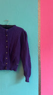 Vintage 1980s Purple Wool Tracht Cardigan Made in Austria