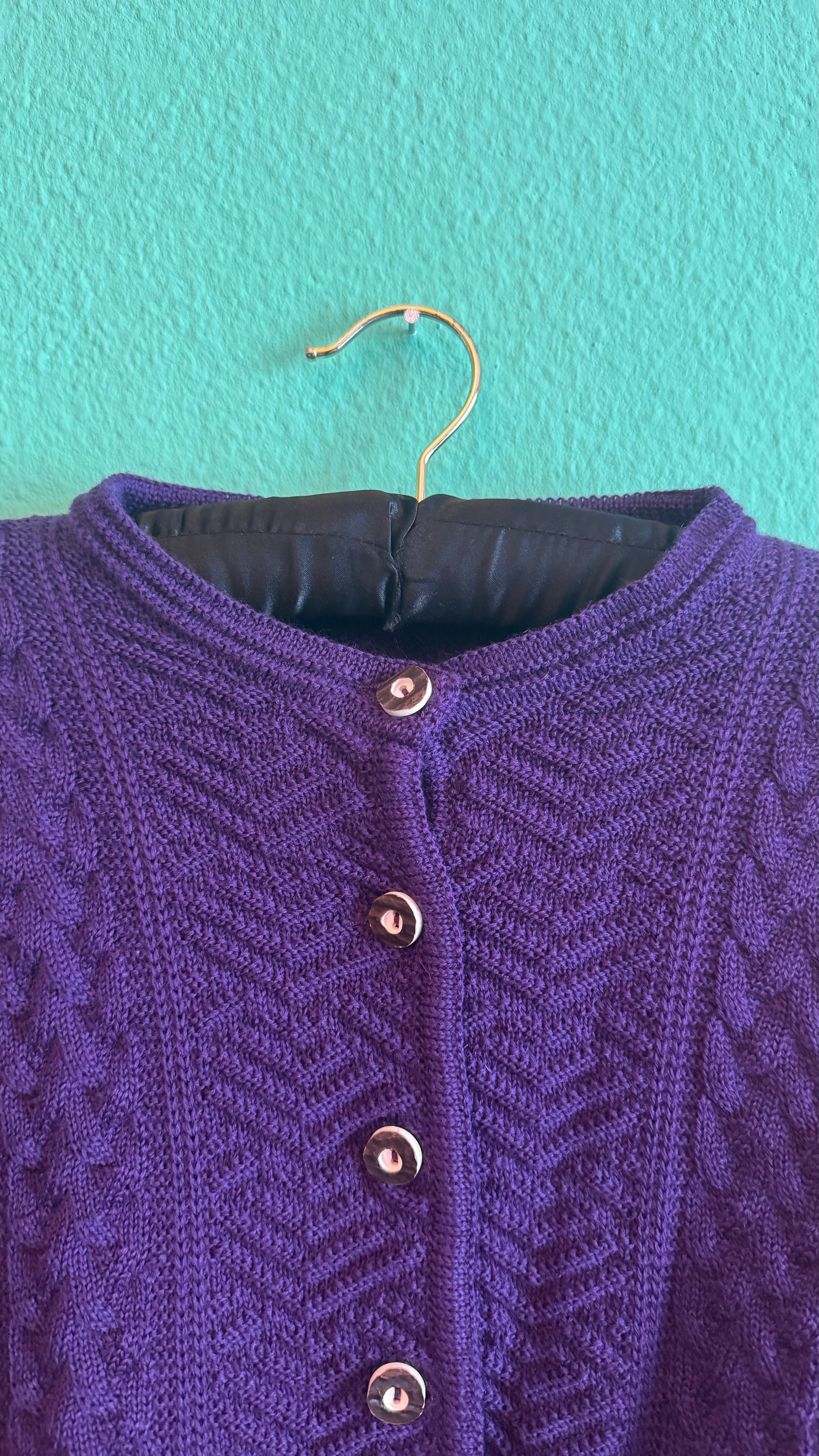 Vintage 1980s Purple Wool Tracht Cardigan Made in Austria
