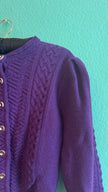 Vintage 1980s Purple Wool Tracht Cardigan Made in Austria