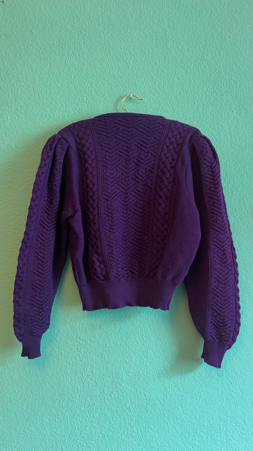 Vintage 1980s Purple Wool Tracht Cardigan Made in Austria