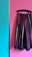 Vintage 1980s Silk Dirndl Skirt With Burgundy Gold Stripes